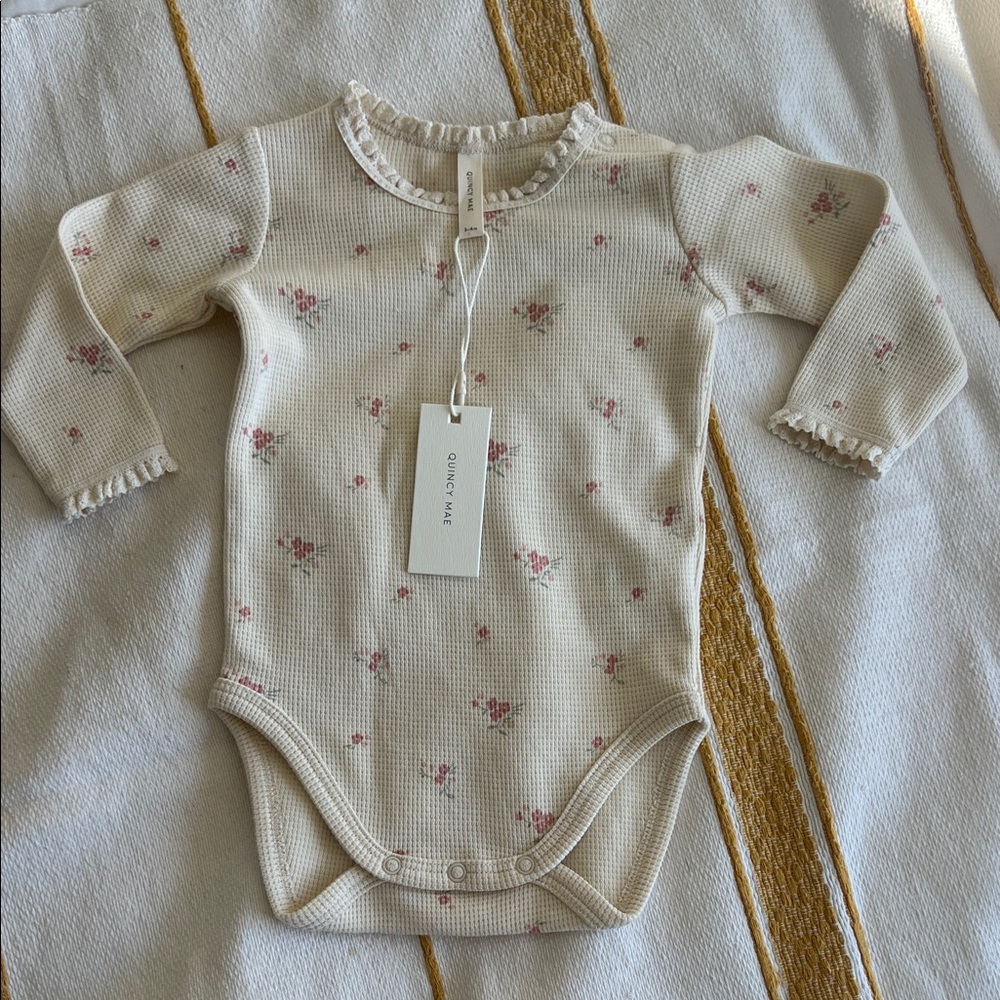 Quincy Mae Tan Floral Baby Bodysuit